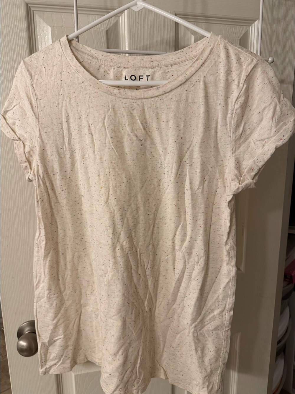 LOFT Women's Cream Speckled/Pink Short Sleeve Tees